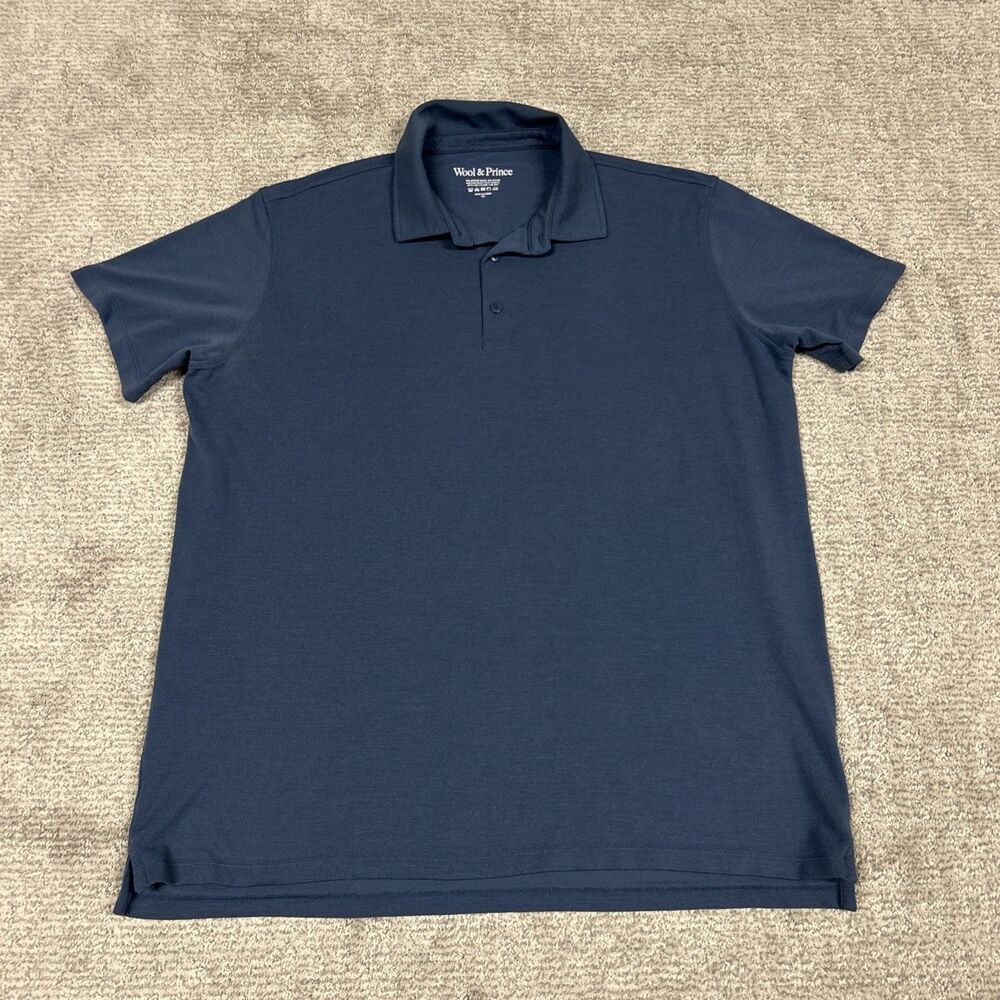 Wool & Prince Polo Shirt Mens XXL Blue Merino Wool Performance Collar Top